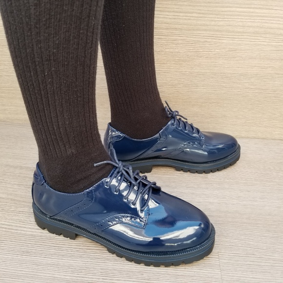 Blue Vinyl Patent Leather Chunky Oxford Creepers - Picture 4 of 8